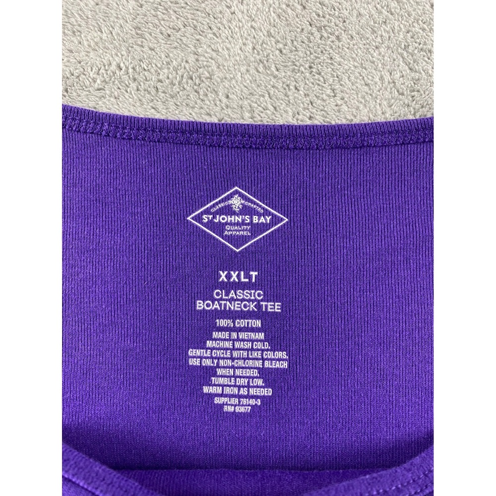 St. Johns Bay‎ Womens Purple Cotton Classic Boatneck Tee Elbow Sleeve XXLT Tall - Picture 2 of 8